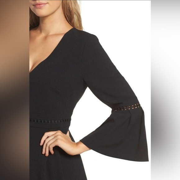 Eliza J Black Bell Sleeve Wide Leg Jumpsuit, Size 2 - Picture 3 of 11